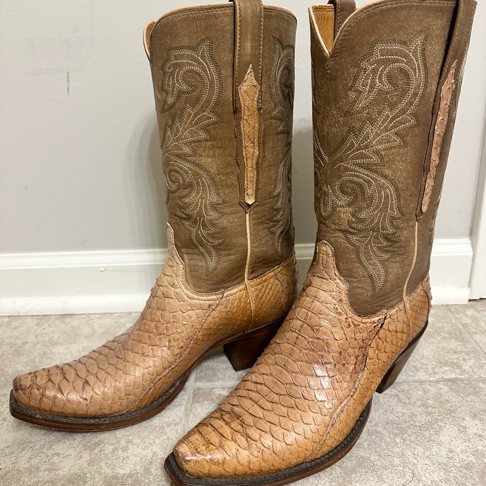 Lucchese Tan Python Cowboy Western Boots